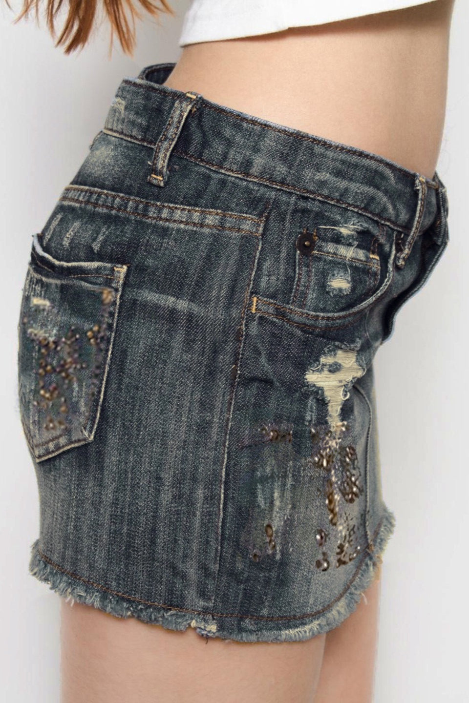 American Retro Ripped Denim Mini Skirt