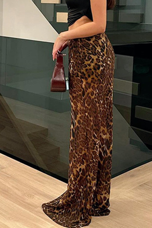 Animal Print Color Block Pencil Skirt