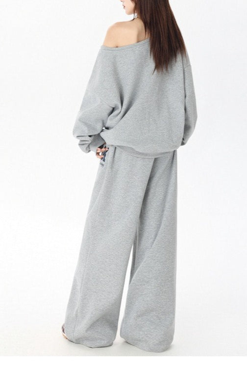 American Vintage Letter Print Off Shoulder Activewear Set