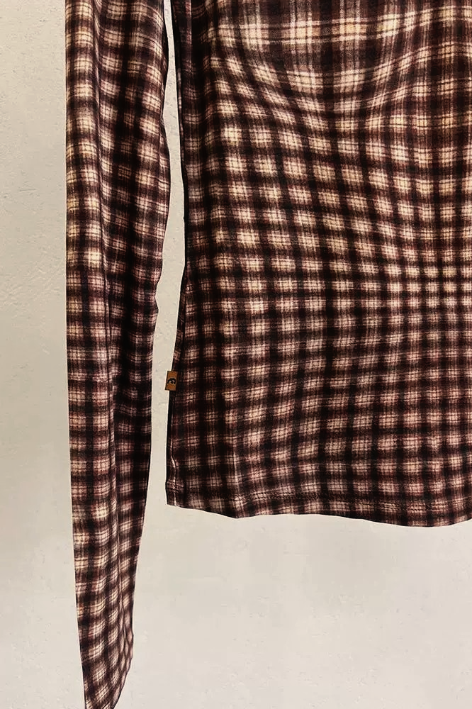 American Hottie Push Up Plaid Round Neck Slim Long Sleeve Crop Top