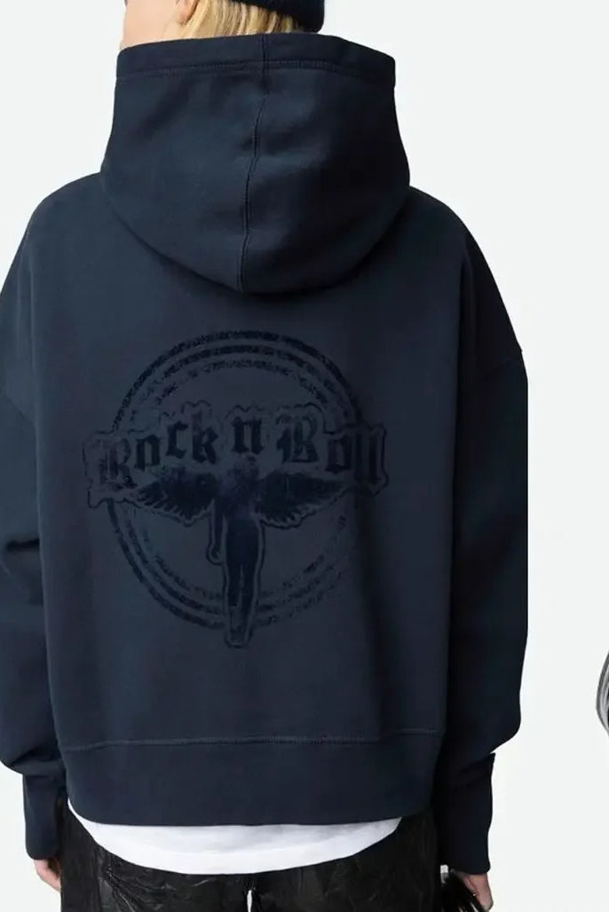 Angel Wing Print Plush Hoodie