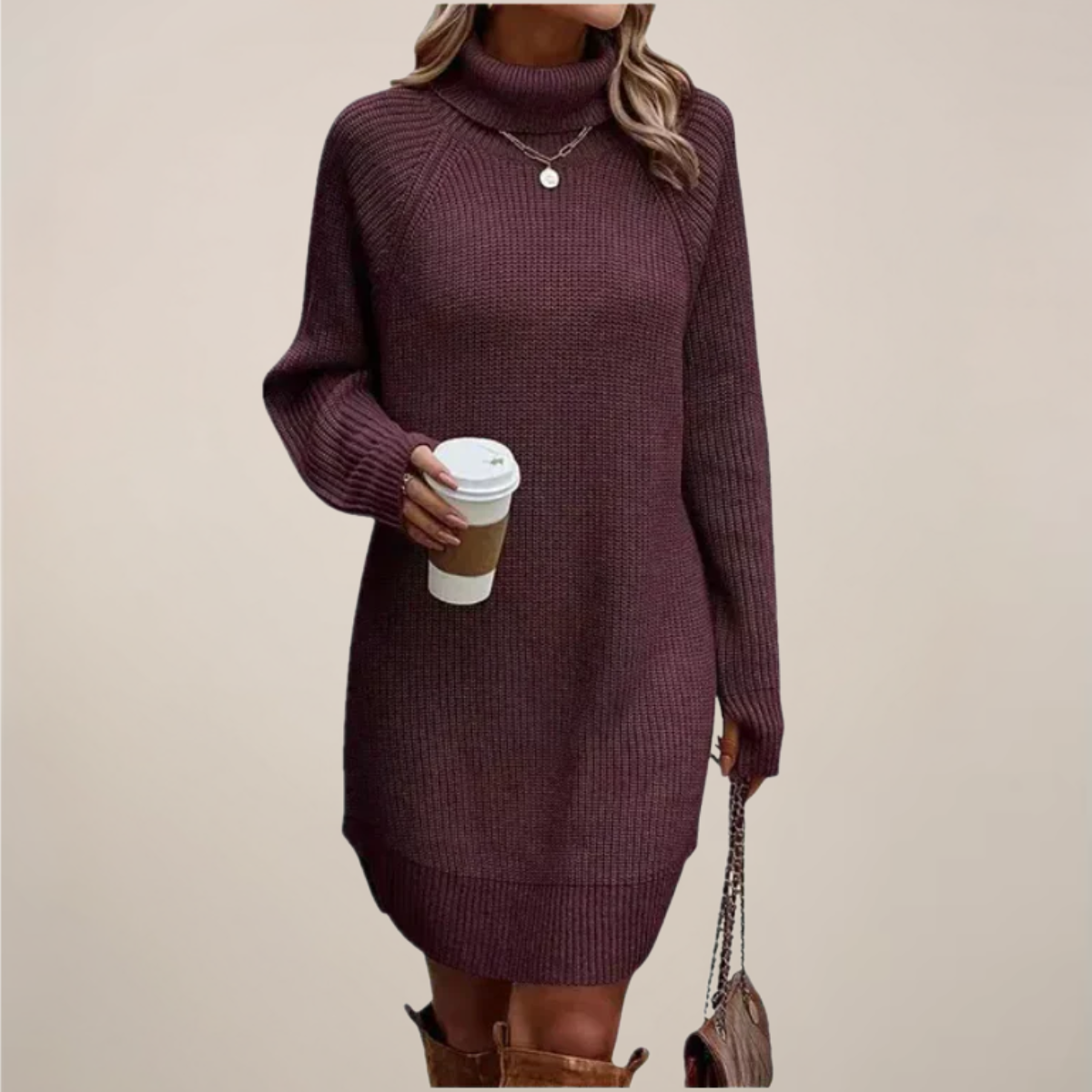 Women’s Turtleneck Sweater Dress – Knit, Long Sleeve, Knee-Skimming