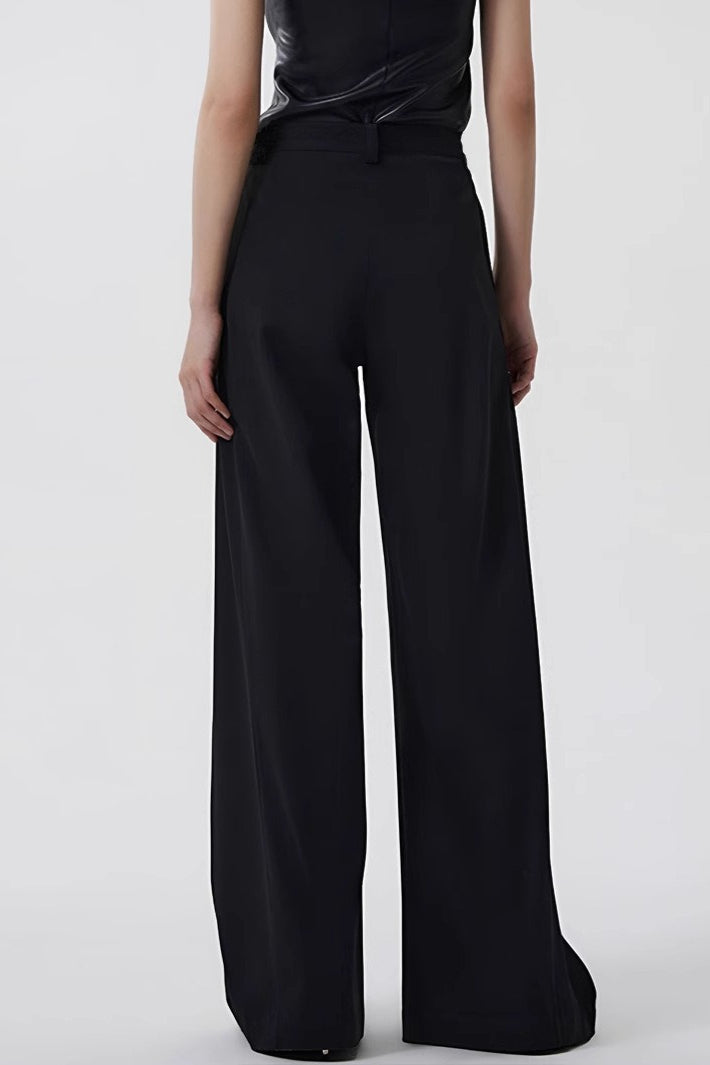 Asymmetric Layered Button Wide Leg Loose Pants