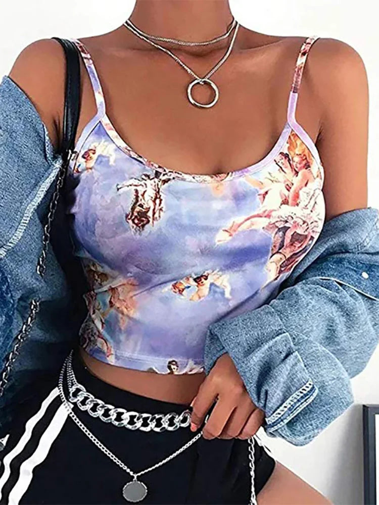 Angel Print Sling Cropped Navel Camisole Cami Top