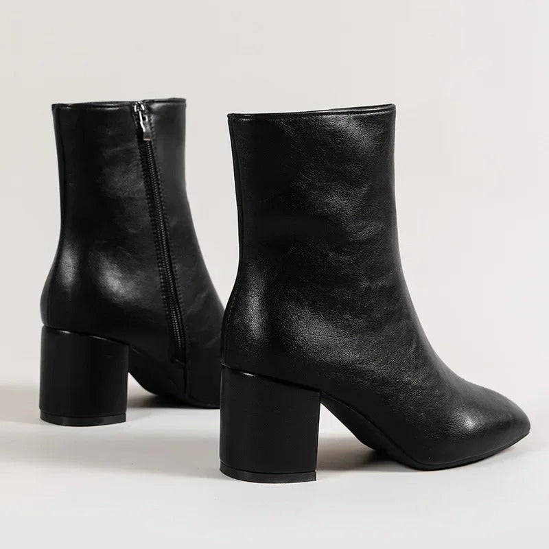 Women’s Ankle Boots – Block Heel Zip-Up Boots with Pointed Toe