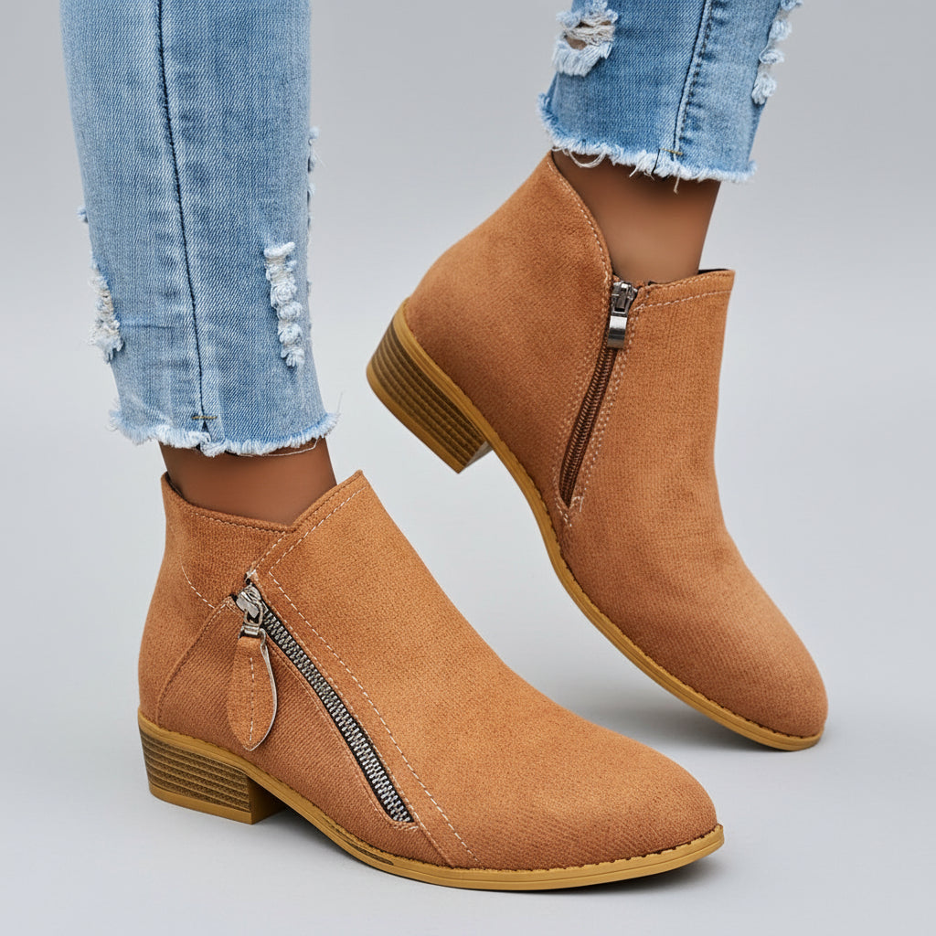 Women’s Ankle Boots with Side Zip – Casual Low-Heel Design for Everyday Wear