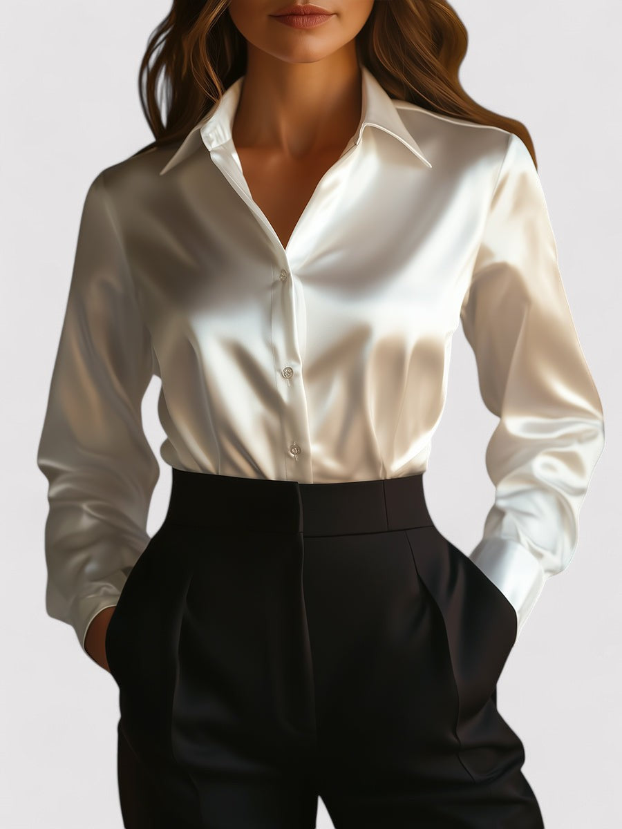Women's Elegant Satin Long Sleeve Blouse