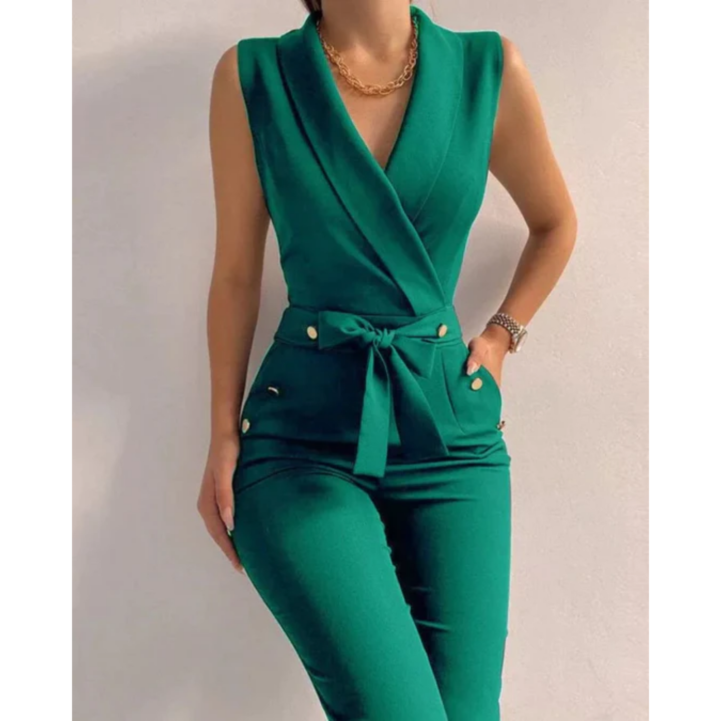 Women’s Formal Tied Jumpsuit – Sleeveless V-Neck
