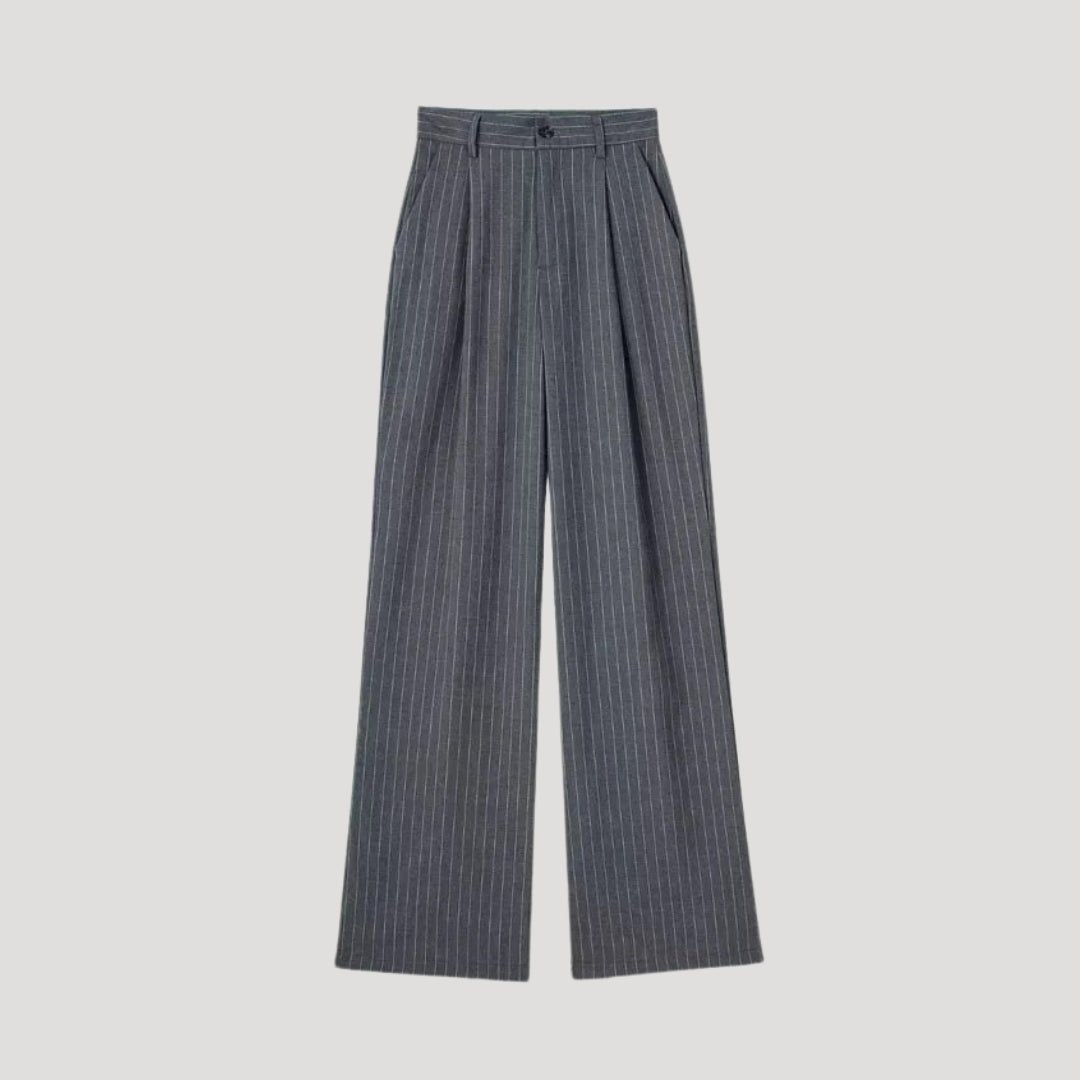 Women’s High-Waist Pinstripe Wide-Leg Trousers – Elegant Office Style