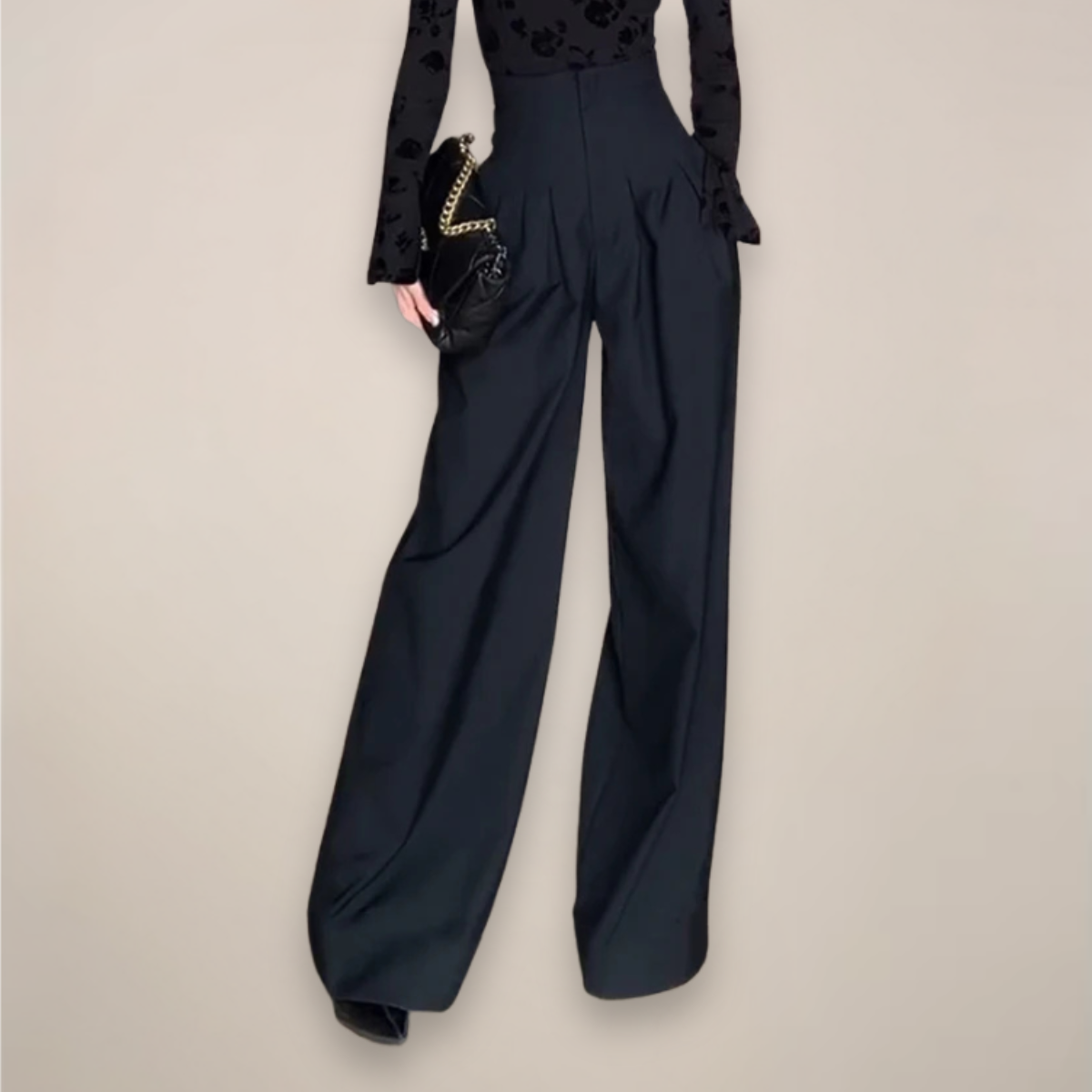 Women’s High-Waisted Wide Leg Trousers – Elegant Black Tailored Fit
