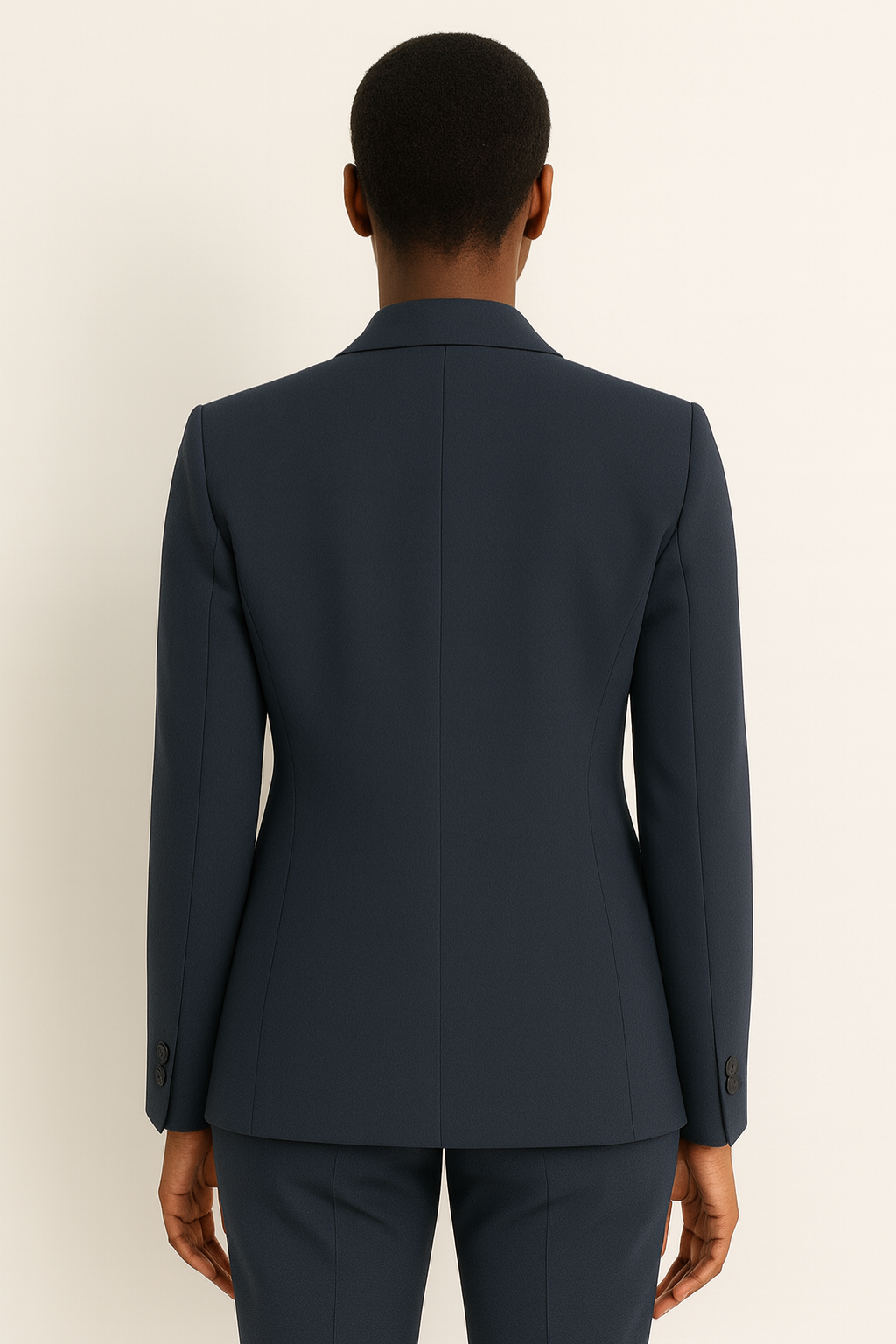 Women’s Navy Blue Trouser Suit – Beige Tailored Blazer & Straight-Leg Trousers