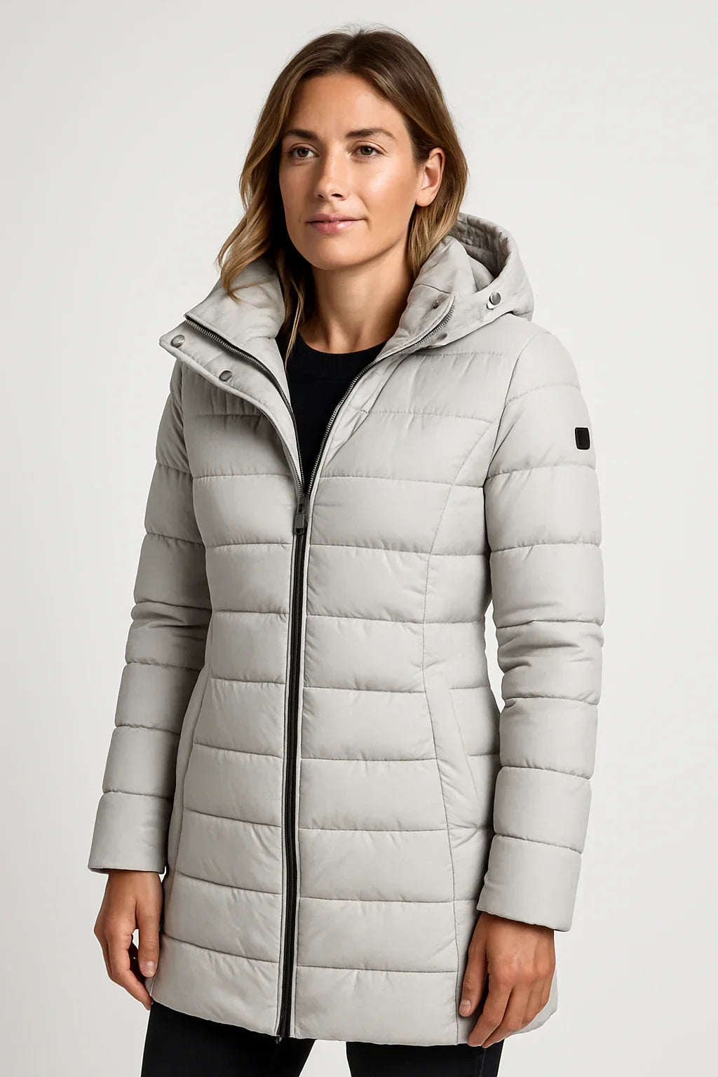 Women’s Quilted Puffer Hooded Coat – Mid-Length Style
