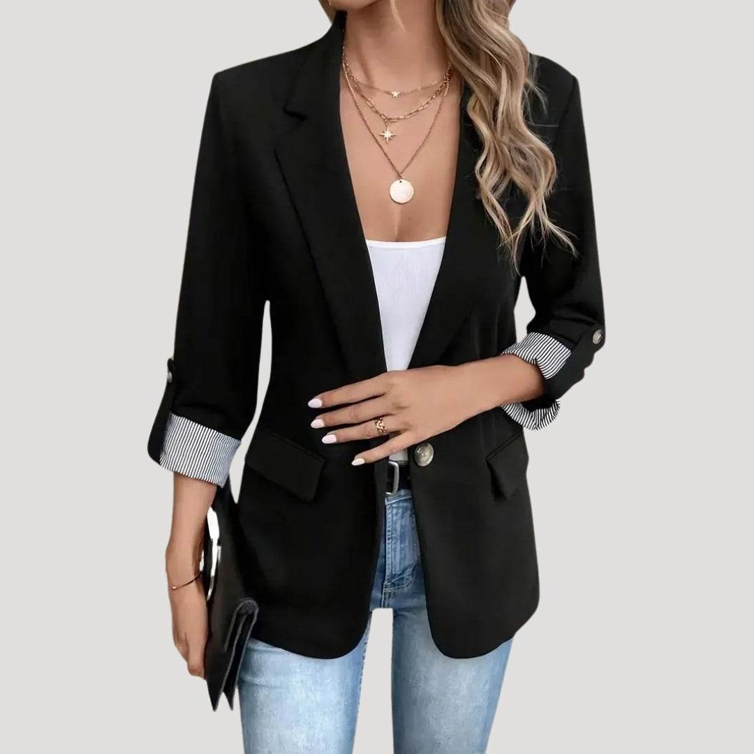 Women’s Tailored Blazer – Classic Single-Breasted with Roll-Up Sleeves