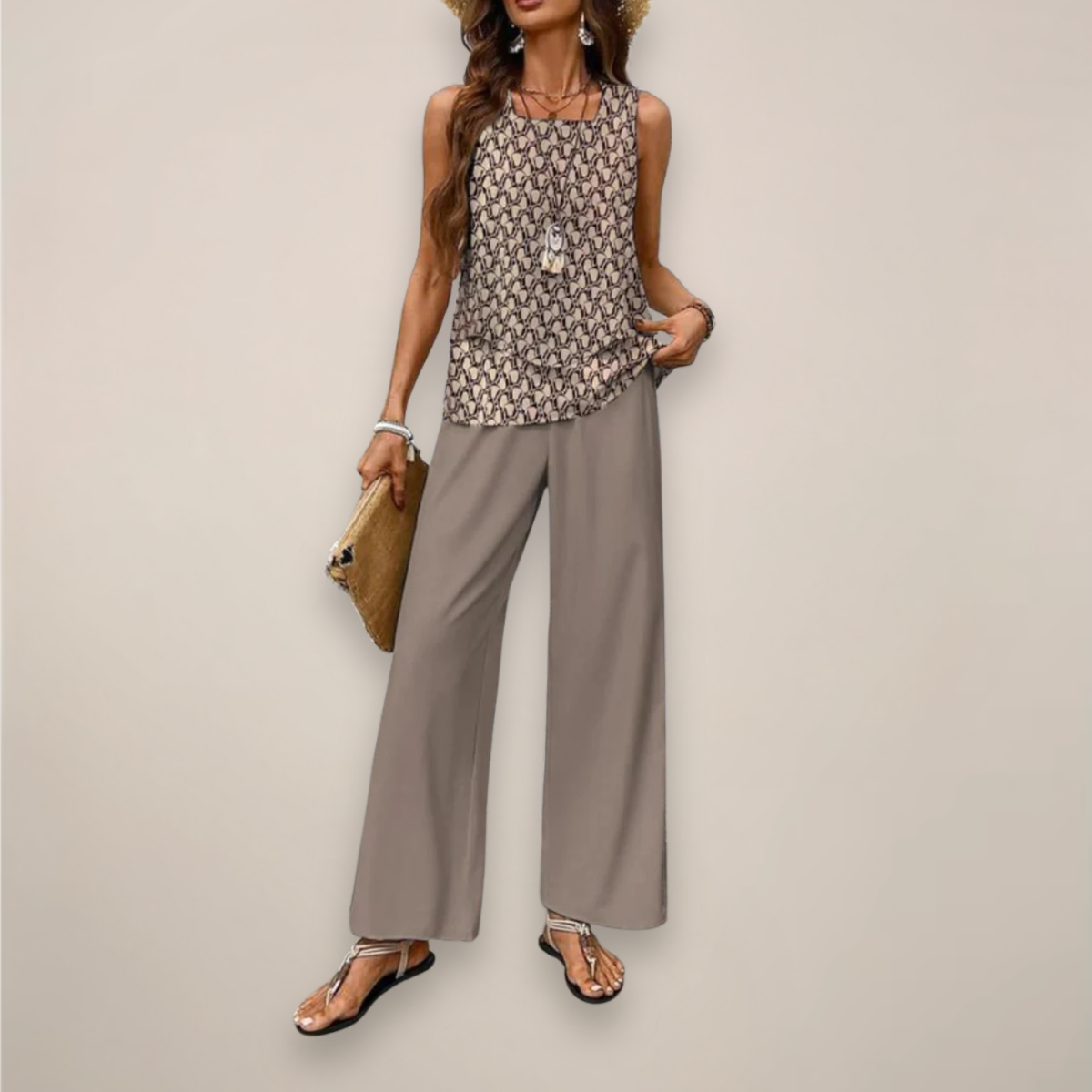 Women’s Two-Piece Set – Sleeveless Top with Straight-Leg Trousers for Effortless Elegance