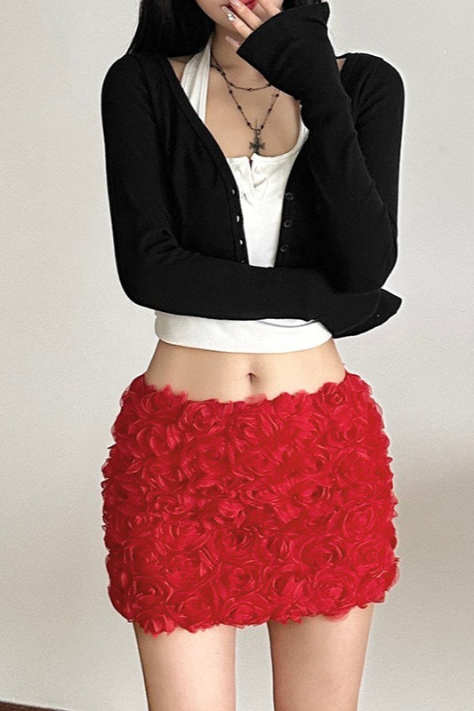 3D Floral Mini Bodycon Skirt