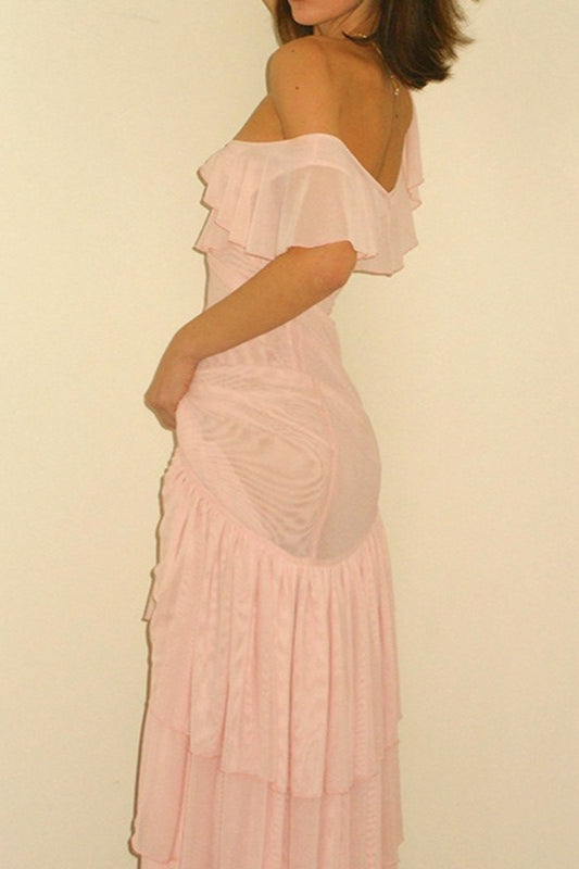 Asymmetric Sheer Ruffle Birthday Dress