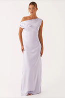 Solid Maxi Dress with Asymmetric Neckline