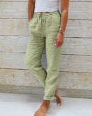Women's High-Waist Linen Summer Pants – Lightweight Casual Wide-Leg Trousers