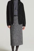 Embroidered Tweed Back Vent Skirt