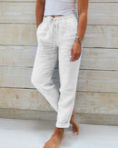 Women's High-Waist Linen Summer Pants – Lightweight Casual Wide-Leg Trousers