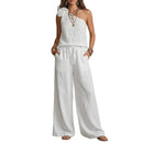 Two-Tone Linen Set: Sleeveless Top & Trousers