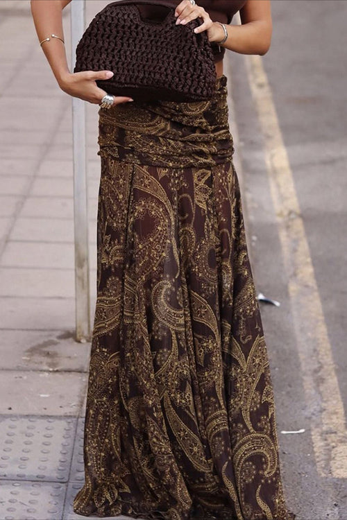 Vintage Paisley Print Slim Fit Maxi Skirt
