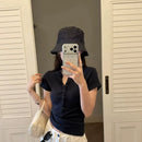 Women's Short-Sleeved Button Placket T-Shirt – Casual Slim Fit Top