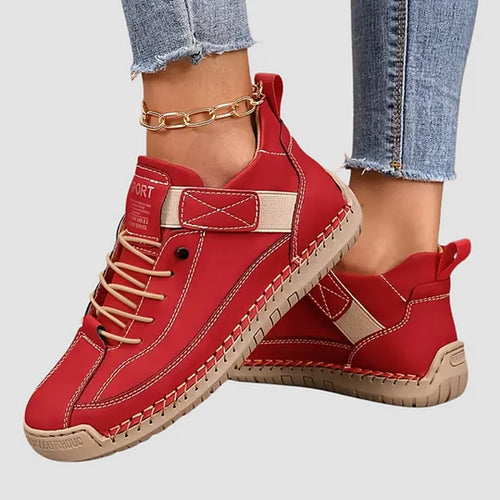 Women's Leather Lace-Up Sneakers – Comfortable Supportive Walking Shoes