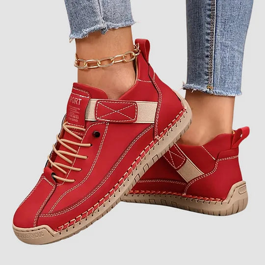 Women's Leather Lace-Up Sneakers – Comfortable Supportive Walking Shoes