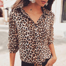 Women's Leopard Print Button-Up Blouse – Long Sleeve Stylish Top