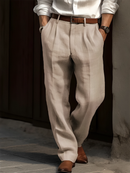 Men's Casual Loose Linen Straight Pants With Belt Holes