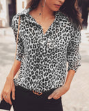 Women's Leopard Print Button-Up Blouse – Long Sleeve Stylish Top