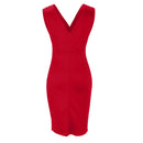 Women’s V-Neck Fitted Office Dress - Short Sleeve Slit Pencil Style