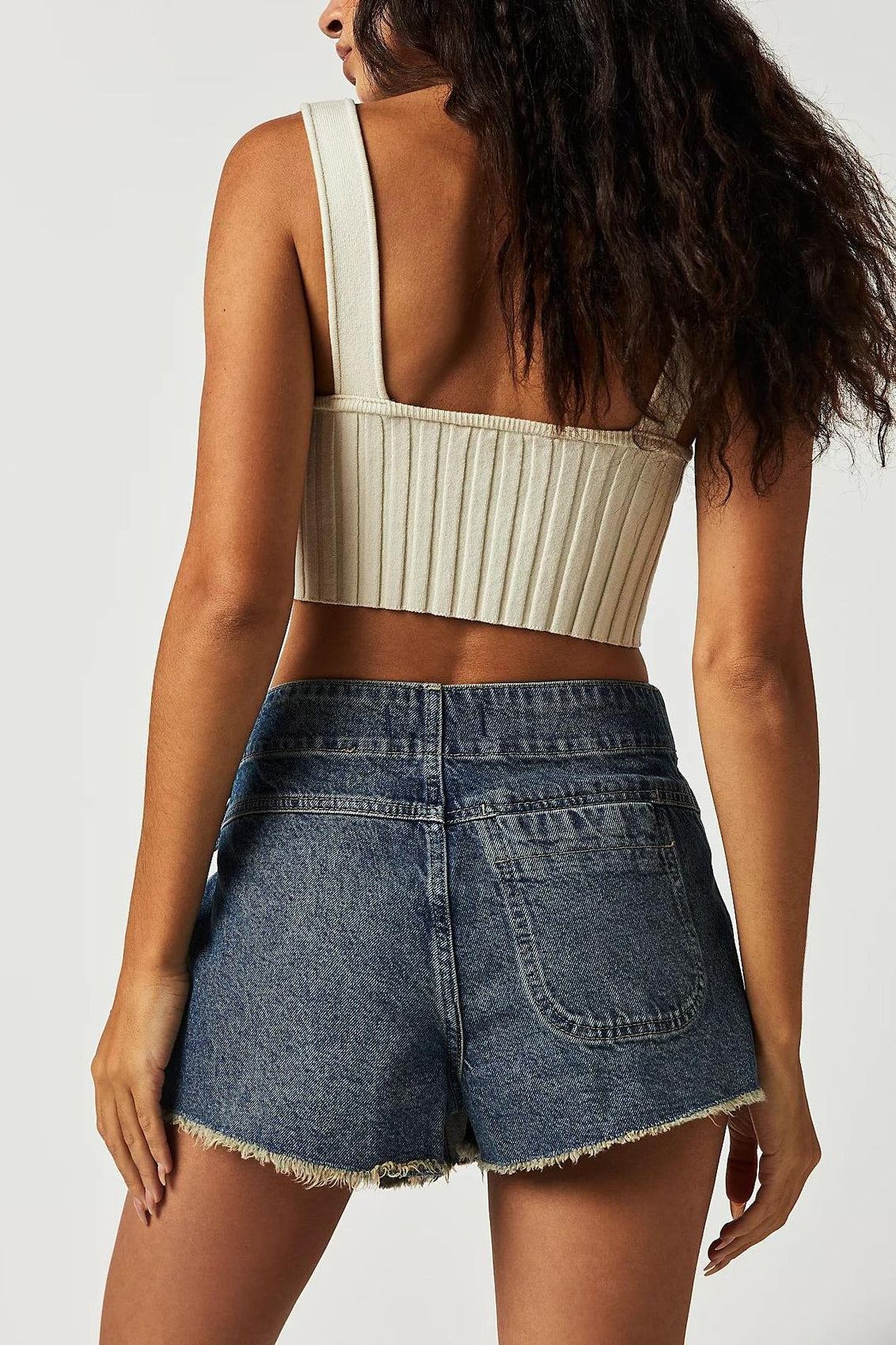 Chic Denim Distressed Hem A-Line Skirt