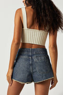 Chic Denim Distressed Hem A-Line Skirt