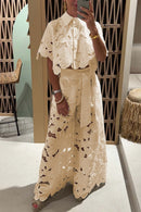 Women's Lace Blouse And Wide Leg Pants Set – Elegant Casual Outfit