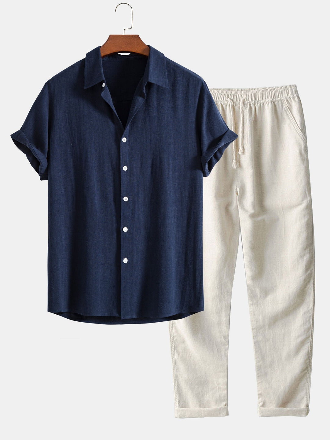 Men's Lightweight Summer Two-Piece Set – Breathable Shirt & Casual Trousers
