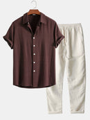 Men's Lightweight Summer Two-Piece Set – Breathable Shirt & Casual Trousers