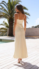 Sleeveless Satin Dress with Cowl Neck and Slit