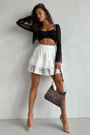 Sheer Lace Jacquard Tiered Mini Skirt