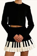 Retro Black White Piano Pleated High Waist Slim Skirt