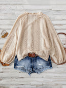 V Neck Buttoned Knitted Blouse For Women – Long Puff Sleeve Knit Top