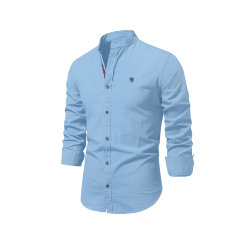 Men’s Band Collar Button Down Shirt - Stylish Long Sleeve