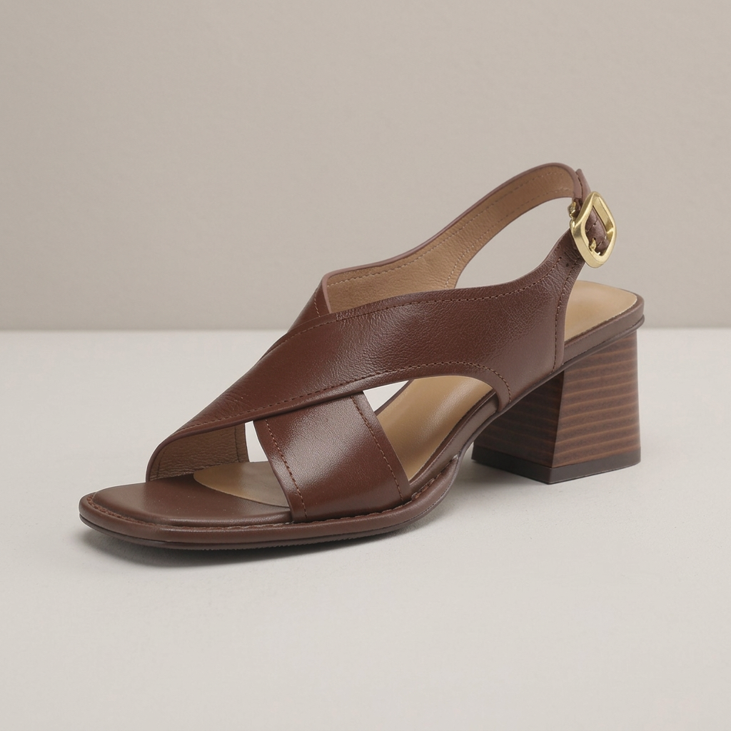 Women's Open-Toe Block Heel Leather Sandals