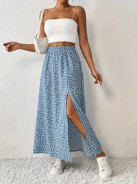 Women's High-Waisted Floral Maxi Skirt – Lightweight Side Slit