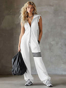 Women’s Sleeveless Long Jumpsuit - Hoodie Striped Casual Outfit