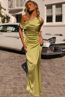 Solid Maxi Dress with Asymmetric Neckline