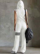 Women’s Sleeveless Long Jumpsuit - Hoodie Striped Casual Outfit