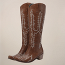 Women’s Western Knee-High Boots with Embroidered Detailing – Block Heel