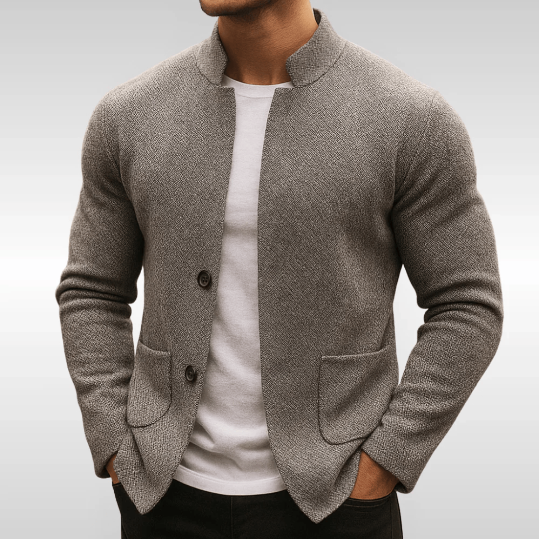 Men's Textured Knitted Cardigan – Stylish Buttoned Layering Sweater